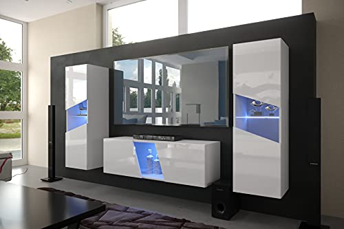 Furnitech S37 Modernes Wohnzimmer Wohnwand Wohnschrank Schrankwand Möbel S37-HG-W-2 (LED blau) von Furnitech