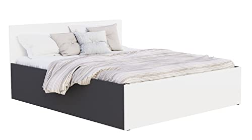 FurnitureByJDM Klassisches Bett mit Stauraum – anhebbarer Holzrahmen mit Lattenrost – Panama – verfügbare Größen: 120/140/160/180cm x 200cm - (120 x 200 cm, Grau/Weiß) von FurnitureByJDM