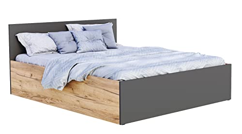 FurnitureByJDM Klassisches Bett mit Stauraum – anhebbarer Holzrahmen mit Lattenrost – Panama – verfügbare Größen: 120/140/160/180cm x 200cm - (180 x 200 cm, Eiche Craft/Grau) von FurnitureByJDM