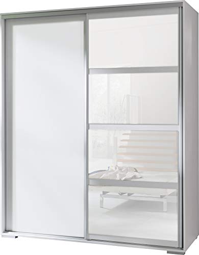Marke Neues, Modernes, 2 Tür Schiebetür Kleiderschrank mit Spiegel Leo Breite: 180cm Höhe: 217cm Tiefe: 66cm - Weiß (White). von FurnitureByJDM