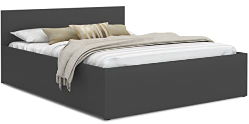 Schlafzimmer Bett mit Bettzeug Aufbewahrung – Möbelplatte – Hochgezogener Lattenrost – Panama – 120/140/160/180 x 200 – (Grau, 120 x 200) von FurnitureByJDM