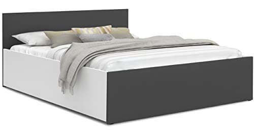 Schlafzimmer Bett mit Bettzeug Aufbewahrung – Möbelplatte – Hochgezogener Lattenrost – Panama – 120/140/160/180 x 200 – (Weiß/Grau, 140 x 200) von FurnitureByJDM
