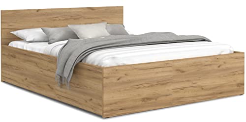 Schlafzimmer Bett mit Bettzeug Aufbewahrung – Möbelplatte – Hochgezogener Lattenrost – Panama – 120/140/160/180 x 200 - (Eiche Craft, 120x200) von FurnitureByJDM