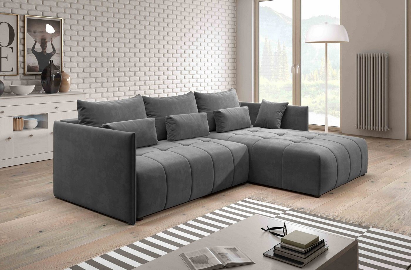 Furnix Ecksofa YALTA Schlafsofa Couch ausziehbar mit Bettkasten und Kissen, Made in Europe von Furnix