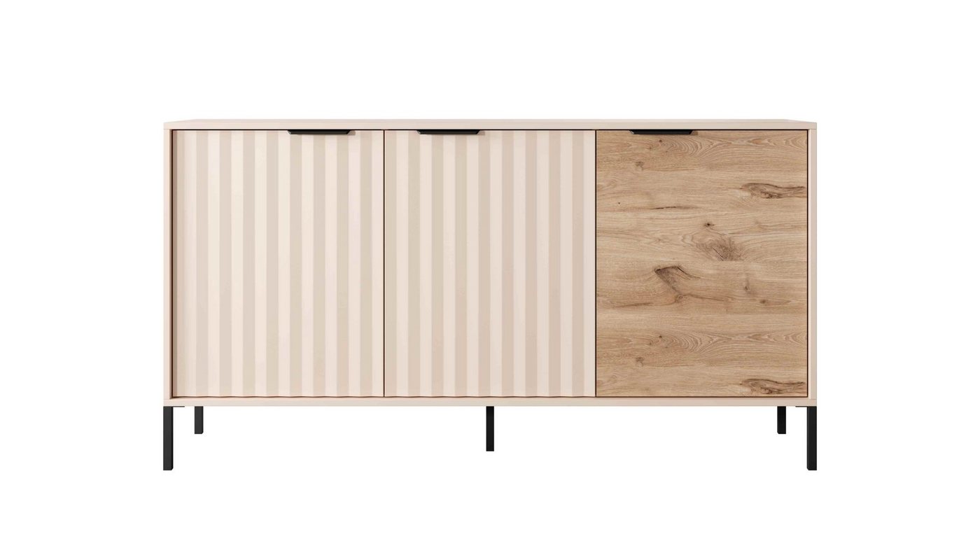 Furnix Sideboard RAVIN 153 3D Kommode mit 3 Flügeltüren moderne Duo-Optik, B153,1 cm x H81,4 cm x T39,5 cm, hochwertig, made in Europe von Furnix