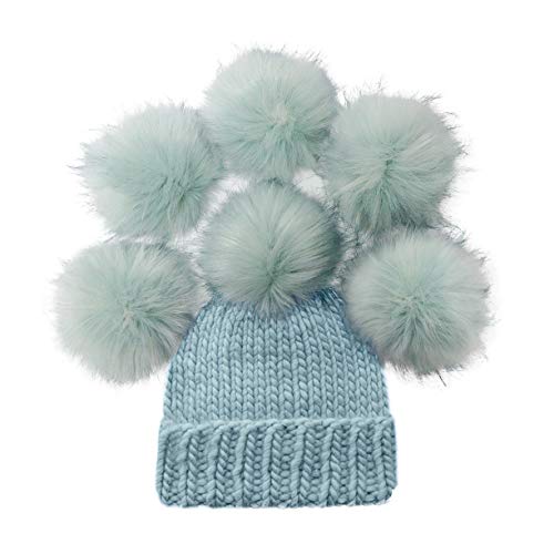 Furryvalley Kunstfell-Pompon, 6 Stück, zum Basteln, flauschige Bälle für Hut, Schuhe, Schals mit Druckknopfverschluss, abnehmbare Strickmütze, Zubehör, 15,2 cm, extra groß (hellblau) von Furryvalley