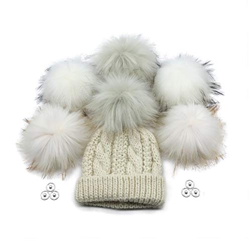 Furryvalley Pompon Kunstfell 6 Stück Stricksets Handarbeiten DIY Handwerk Bommel für Strickmütze Schals mit Druckknopf Häkeln Stricken Verzierungen Zubehör 16cm Extra Groß (3 Mix Farben) von Furryvalley