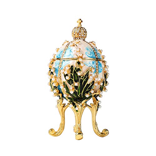 Furuida Klassisches Fabergé-Ei-Schmuckkästchen mit Emaille-Strasssteinen, viktorianischer Stil, Ornamente, Geschenk für Heimdekoration (himmelblau) von Furuida