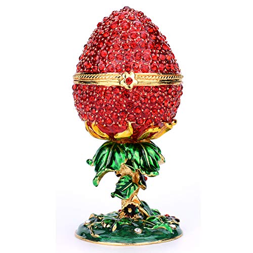 Furuida Schmuckkästchen im Fabergé-Stil, Emaille, rotes Obst-Design, aufklappbar, mit Kristall-Ornamenten, Geschenk für Heimdekoration von Furuida