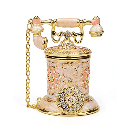 Furuida Schmuckkästchen im Vintage-Stil, mit Scharnier, Emaille, handbemalt, dekoratives Telefon-Ornament, Geschenk für Heimdekoration (Pink) von Furuida