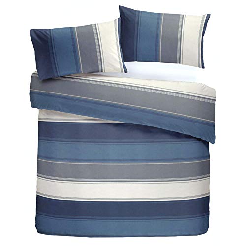 Fusion Betley Classic Bettbezug-Set, breite Streifen, Polyester-Baumwolle, Blau, Einzelbett | 135 x 200 von Fusion