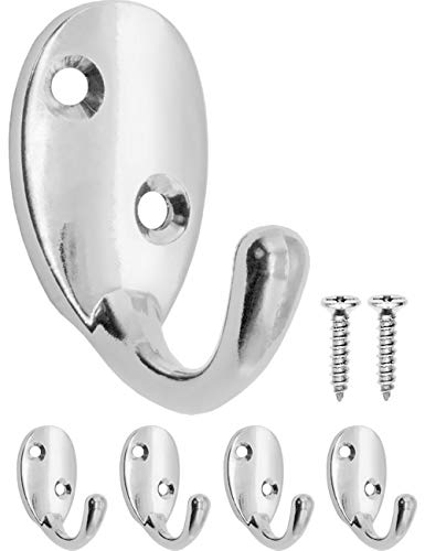 Fuxxer® - Antike Garderoben-Haken, Handtuch-Haken Kleider-Haken, Eisen-Haken, Metall-Haken, Chrome Design, Vintage Landhaus Retro, silber, Oval, 4er Set von Fuxxer