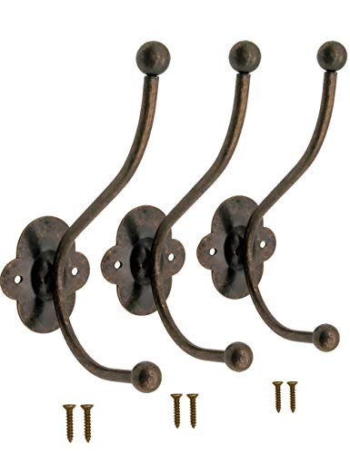 FUXXER® - Klassische Garderoben-Haken, Kleider-Haken, Hut-Haken, Eisen-Haken, Metall-Haken, Gusseisen Design, Vintage Landhaus Retro, 11.2 x 70 mm, 3er Set, bronze von Fuxxer