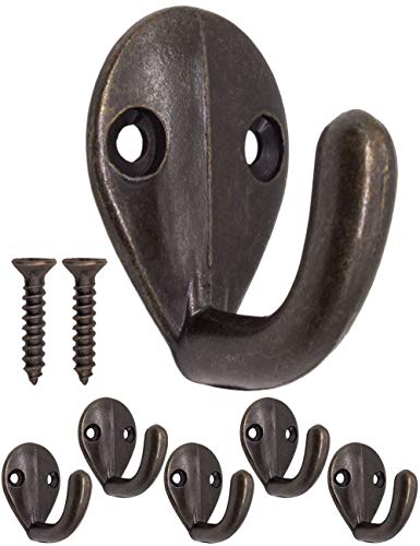 Fuxxer® - Massive Metall-Haken, Garderoben-Haken, Handtuch-Haken, Kleider-Haken, Eisen-Haken Antikes Messing Bronze Design, Vintage Landhaus Retro, 5er Set von Fuxxer