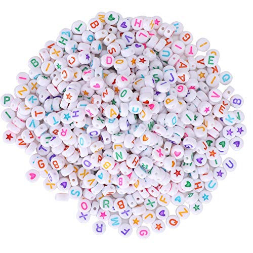 1000 Stück weiße Buchstabenperlen Rundes Alphabet Fünf-Sterne-Pfirsichherz für Armbänder und Schmuckherstellung (0,7 mm) von Fydun