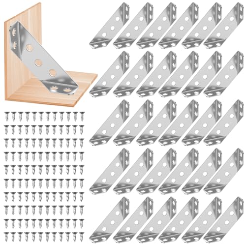 30 Stück Dreiecksstütze Aus Edelstahl Möbelverbinder Universeller Eckverbinder Dreieck Verstärkung mit 120 Schrauben für Schrank Tisch Stuhl (30 Stück) von Fyeme