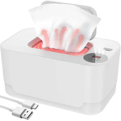 Feuchttücher Wärmer Wischtücher Wärmer Baby Wipe Warmer USB mit Nachtlicht Aufladung Zu allen Jahreszeiten Erhältlich 80 Ziehungen Leicht zu Tragen mit LED-Display (Weiß) von Fyeme