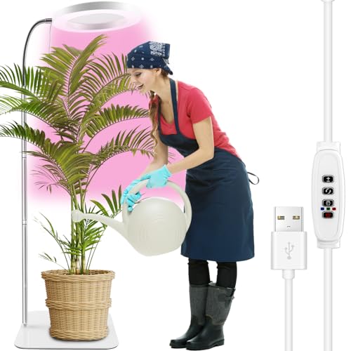 Fyeme Pflanzenlampe LED Grow Light Mit 72 Leds 3 Beleuchtungsmodi Pflanzenlampe Vollspektrum mit Timer 3/9/12H mit Base 9 Helligkeits-Verstellbare für Zimmerpflanzen Gemüse Blume (Weiß) von Fyeme