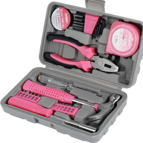 Haushaltswerkzeug Mini Werkzeug-Set DIY Werkzeugkoffer Kleiner Werkzeugkoffer gefüllt mit Pinken Werkzeugen für Reparatur (24tlg) von Fyeme