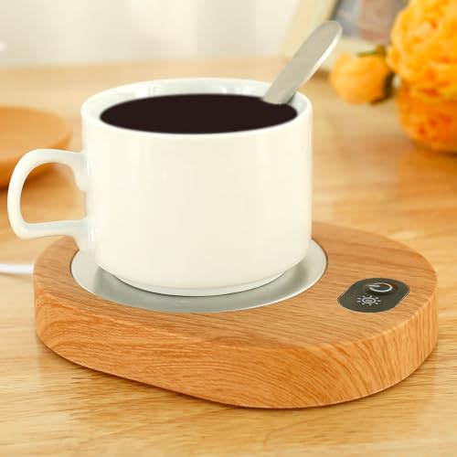 Tassenwärmer Pad Elektrischer Kaffeewärmer Teewasser-Milch-Wärmer 55-65 Grad mit Schwerkraftsensorschalter und USB geeignet für Kaffee Tee Milch (Holzfarbe) von Fyeme