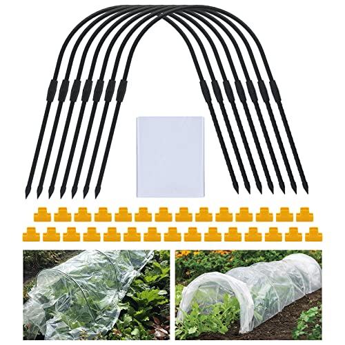 G-LEAF 12 Stück 65x60 cm Pflanztunnel Gartentunnel Vogelabwehrnetz Gewächshaus Stahl Pflanzenstütze mit 2,5 x 5,5 m 8s PE-Folie für Garten, Pflanze, Gartenpfähle von G-LEAF