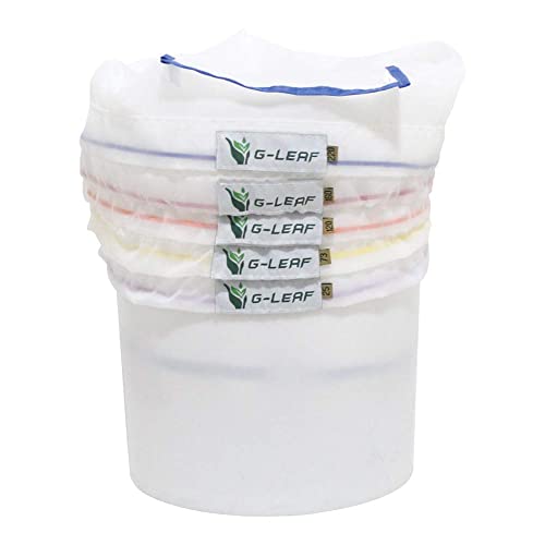 G-LEAF All Mesh Bubble Bag 20L 5 Gallon 5 Beutel Krautig EIS Luftblasenbeutel Extraction Essenz Pflanzsäcke 25 Mikron Presssieb und Aufbewahrungsbeutel Kit für Kräuterextraktion und Produktion von G-LEAF