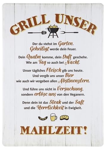 G.H. Großes tolles Griller Metallschild, Modell: Grill UNSER, Maße 42 x 30 cm, weiß, ideal für Grillmeister oder solche die es Werden wollen, perfekte Geschenkidee oder Mitbringsel von AWEHIRU