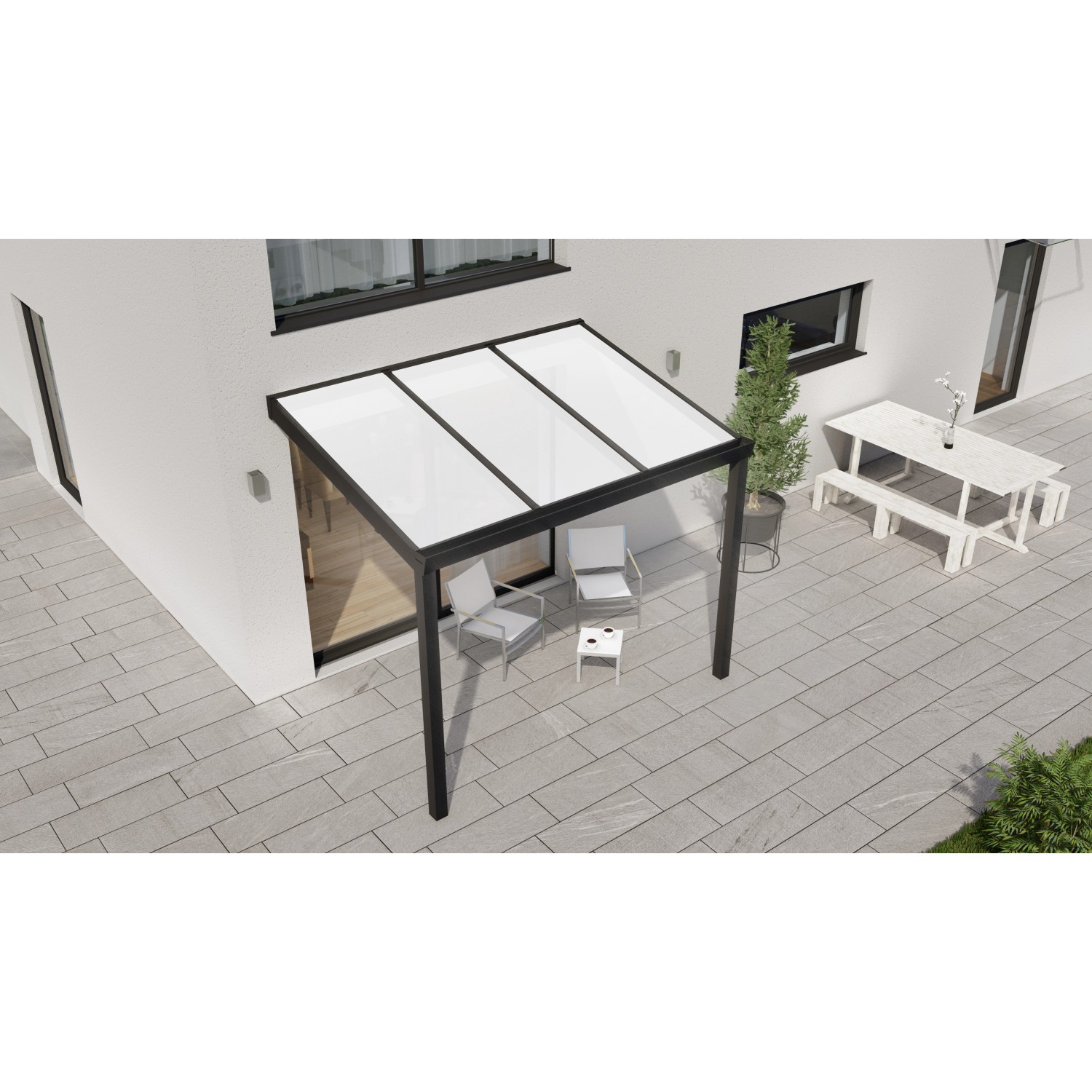 Terrassenüberdachung Professional 300 cm x 250 cm Schwarz Struktur PC Opal von GARDENDREAMS
