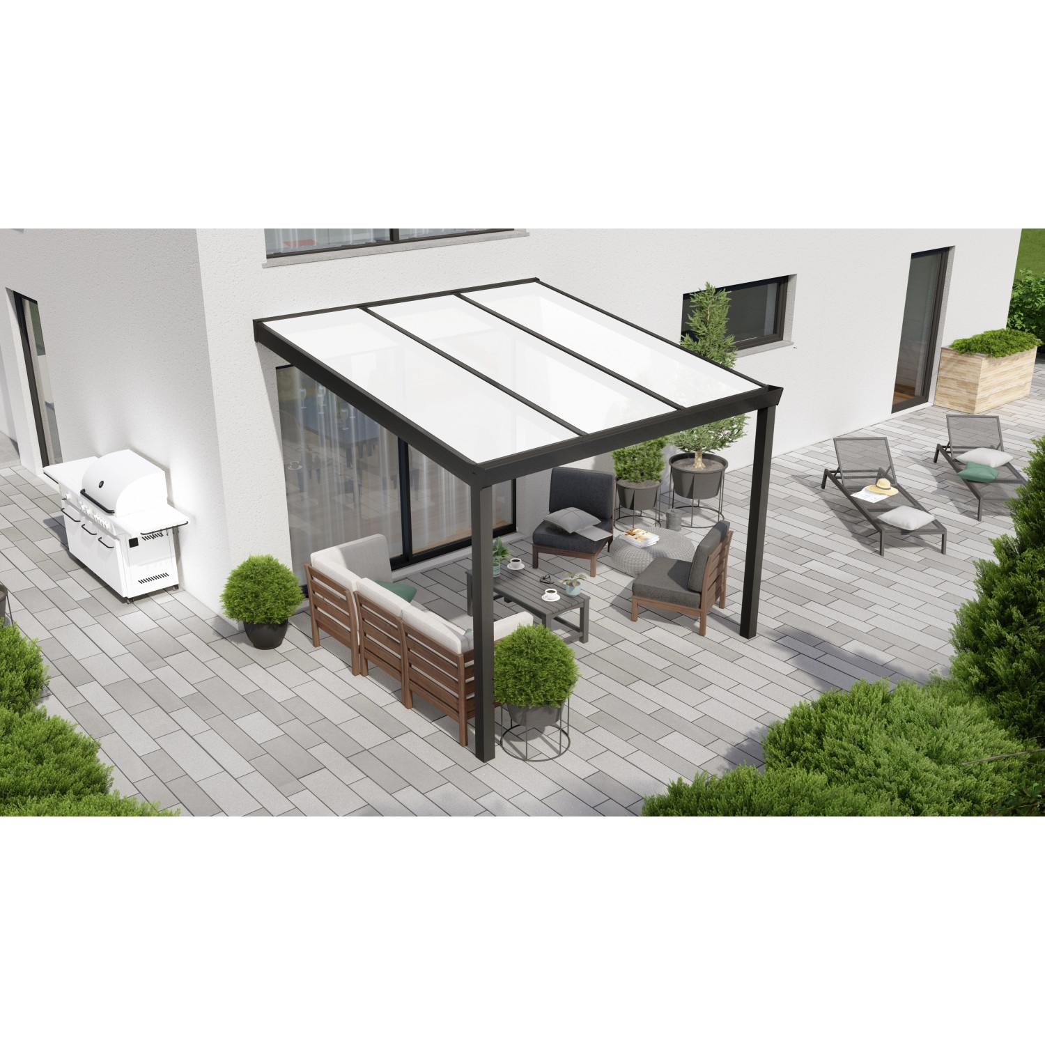 Terrassenüberdachung Professional 300 cm x 300  cm Schwarz Struktur PC Opal von GARDENDREAMS
