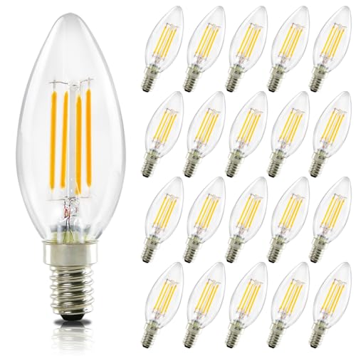 GBLY 20 Stück LED E14 Glühbirne Leuchtmittel: Warmweiß Lampe kerze 4W 2700K Filament Birne Retro Edison C35 Glühlampe Vintage Light Bulb Glas Energiesparlampe - Nicht Dimmbar von GBLY