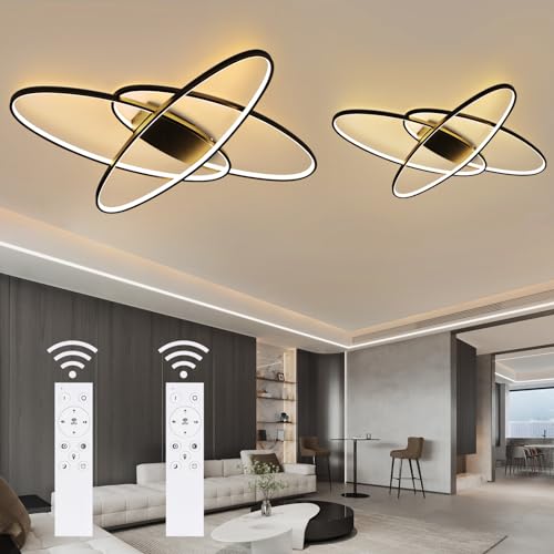 GBLY 2× LED Deckenleuchte Dimmbar Deckenlampe: Schwarz Wohnzimmerlampe 75W mit Fernbedienung Innen Modern Schlafzimmerlampe Deckenbeleuchtung für Wohnzimmer Schlafzimmer Küche esszimmer und Büro von GBLY