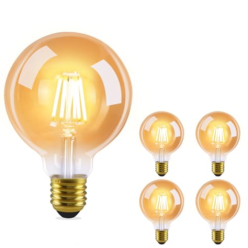 GBLY 4 Stück LED Glühbirne E27 Vintage Lampe - G80 Warmweiss Filament Leuchtmittel 2700K 4W Edison Retro Glühlampe Warmweiß Birne Glas Antike Energiesparlampe für Hotel Haus Café Bar von GBLY