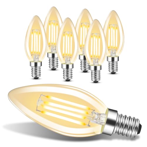 GBLY 6 Stück LED E14 Glühbirne Leuchtmittel: Warmweiß Lampe kerze 4W 2700K Filament Birne Retro Edison C35 Glühlampe Vintage Light Bulb Glas Energiesparlampe - Nicht Dimmbar von GBLY