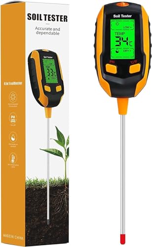 GBOKYN 4-in-1 Solar-Feuchtigkeitsmesser, Digital Pflanzentemperatur/Soil Feuchtigkeit/pH-Meter/Sunlight Intensity/Umweltfeuchtigkeit/Backlit LCD Display Soil Test Meter für Gärten, Landwirtschaft von GBOKYN