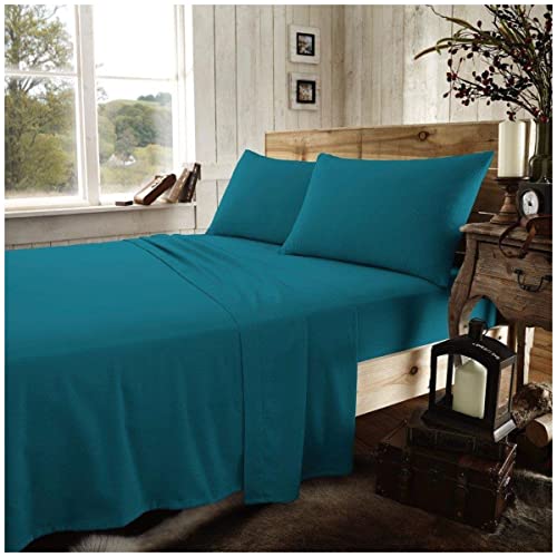 GC GAVENO CAVAILIA Biber-Spannbettlaken für Einzelbett, warm und gemütlich, einfarbig, 100% gebürstete Baumwolle, Blaugrün von GC GAVENO CAVAILIA