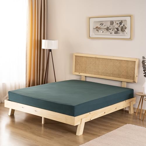 GD HOME Renforce Baumwolle Spannbettlaken/Spannbetttuch aus 100% Baumwolle/Weiches und Atmungsaktives Leintuch 160 x 200 x 30 cm/Jersey Bettlaken/Dunkelgrün von GD Home