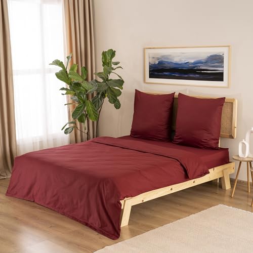 GD Home %100 Baumwolle Bettwäsche Set / 1 Hochwertige Atmungsaktive Renforce Bettbezug 200 x 200 cm + 2 Kopfkissenbezüge 80 x 80 cm / 3teilig Deckenbezug/Burgund von GD Home