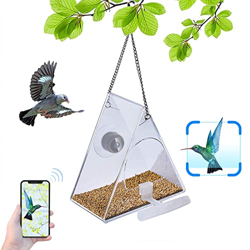 Intelligenter Vogelhäuschen Mit Kamera, Klares Fenster Futterspender mit HD 1080P Vogelbeobachtungskamera Zum Aufhängen, WiFi-Fernverbindung mit Mobiltelefon für Vogelbeobachtung im Freien (Dreieck) von GDWD