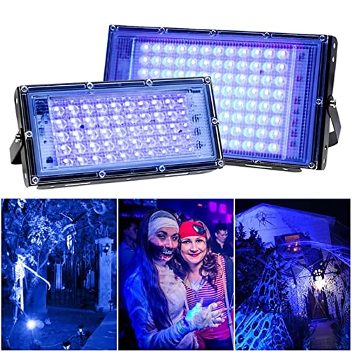 LED Schwarzlicht Strahler, 50W/100W UV Strahler Flutlicht Partylicht mit Stecker und Schalter, IP65 Wasserdicht Schwarzlichtlampe für Bar Halloween Aquarium Konzert Party Band Leistung (50W) von GDWD