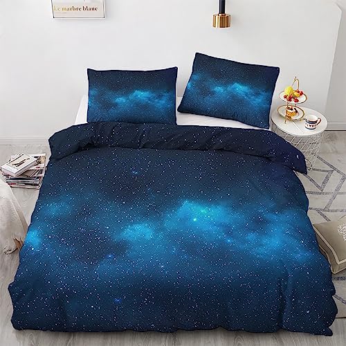 GEDAEUBA Galaxie Bettwäsche 135x200 Sommer - Marineblau Sternenhimmel Bettbezug 135 x 200 2er Set, Wendebettwäsche und Kissenbezug 80x80, Weiche Mikrofaser Bettwäsche-Sets mit Reißverschluss von GEDAEUBA