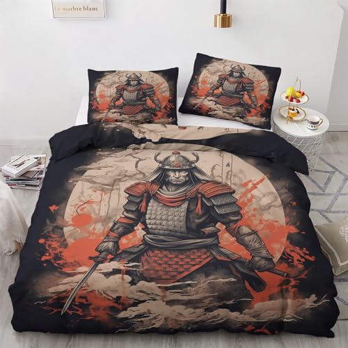 GEDAEUBA Samurai Bettwäsche 155x220 - Anime Bettbezug 155x220 3 teilig, Wendebettwäsche und Kissenbezug 80x80, Weiche & Angenehme & Atmungsaktive Mikrofaser Bettwäsche-Sets mit Reißverschluss von GEDAEUBA