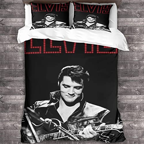 Elvis Presley Bettwäsche Microfaser 3D Rock 'n' Roll Bettbezug Set 3 Teilig Bettwäsche Set 1 Flauschige Bettbezug Mit Reißverschluss Und Kissenbezüge-Singer König（220x240cm） von GENBAK