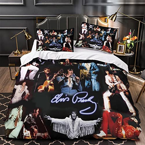 Elvis Presley Bettwäsche Set 3D Rock 'n' Roll Print Bettbezug Für Teenager Jungen Kinder Sängerin Thema Tagesdecke Dekor Stück Bettwäsche Set einfach（135x200cm） von GENBAK