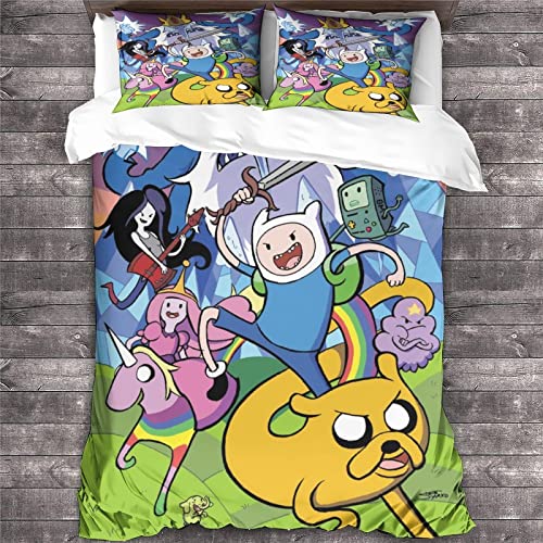 GENBAK Adventure Time Bettwäsche Abenteuerzeit Bettwäsche 3 Teilig Mikrofaser Abenteuerzeit Bettbezüge Jungs Kinderbettwäsche Set Mit Reißverschluss Und Kissenbezüge doppelt（200x200cm） von GENBAK