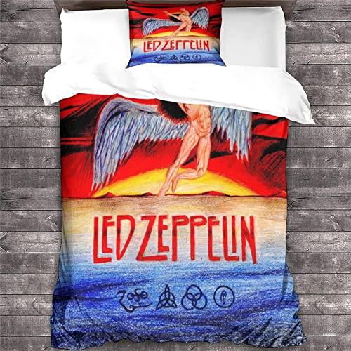 Led Zeppelin 3D Print Betten Set Rock 'n' Roll Bettwäsche Set Microfaser Himmlische Qualität Musik Bettbezug Mit 1 Kissenbezug Teilig einfach（135x200cm） von GENBAK