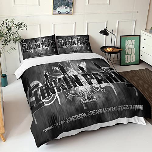 Linkin Park Bettwäsche Rock 'n' Roll Bettbezug Set,3 Teilig Bettgarnitur Bettwäsche - Set Gemütlich 3D Mikrofaser Mit Reißverschluss 1 Bettbezug+Kissenbezug King（220x240cm） von GENBAK