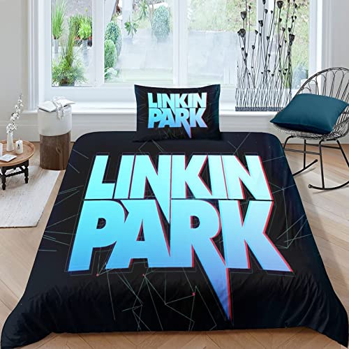 Linkin Park Bettwäsche Sets Kinder Bettbezug Mikrofaser Bettwäsche 3D Gedruckter Rock 'n' Roll Bettbezug Kissenbezug einfach（135x200cm） von GENBAK