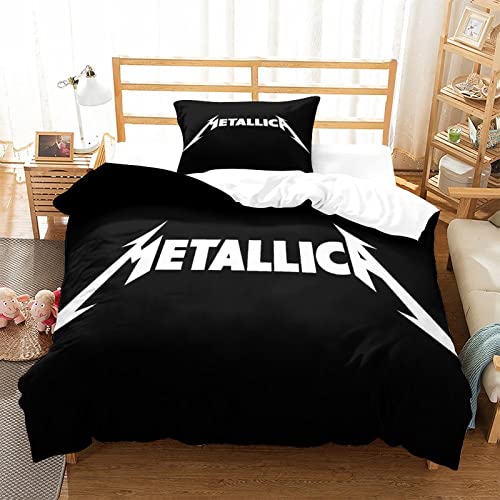 Metallica Bettwäsche Microfaser 3D Schwermetall Band Bettbezug Set 3 Teilig Bettwäsche Set 1 Flauschige Bettbezug Mit Reißverschluss Und Kissenbezüge-Rock 'n' Roll Single（135x200cm） von GENBAK