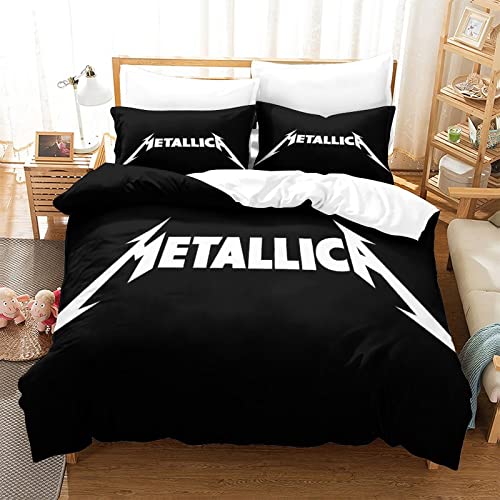 Metallica Bettwäsche-Set 3 Mit 1 Mikrofaser Bettbezug Und Kissenbezug - Bettbezug Mit Reißverschluss Schließung - 3D Rock 'n' Roll Bedrucktes Bettwäsche Set König（220x240cm） von GENBAK