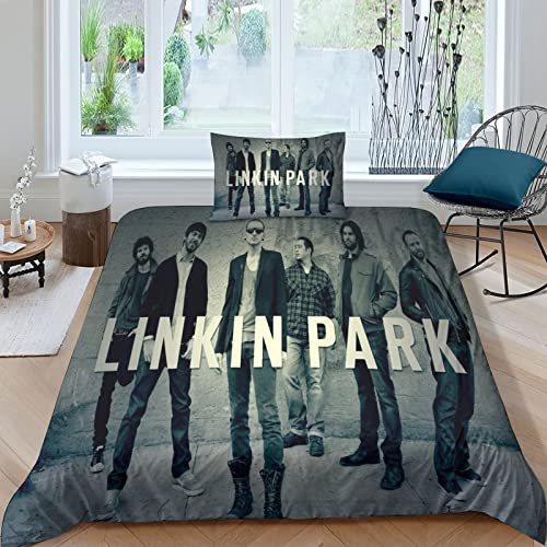 Musik Bettbezug Bettwäsche Set - 3D Rock 'n' Roll Druck Bettwäsche-Set Für Junger,Mikrofaser Bettbezug Mit Reißverschluss Und Kissenbezüge (Linkin Park,einfach（135x200cm）) von GENBAK